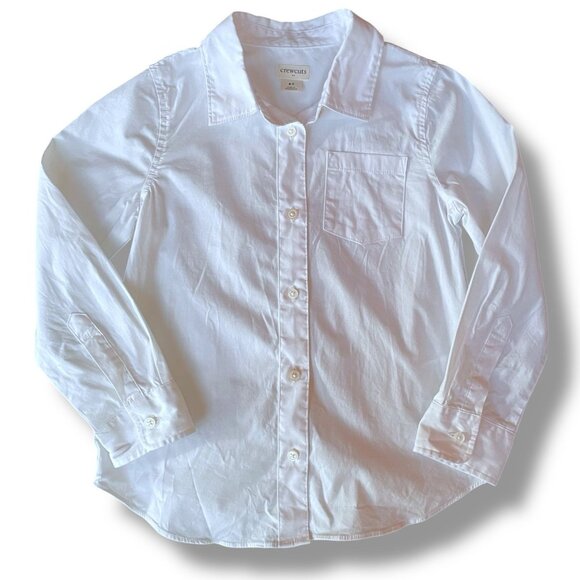 Crewcuts J Crew Kids Boys Button Down Shirt Sz 6 7 White Stretch Cotton - Picture 1 of 7